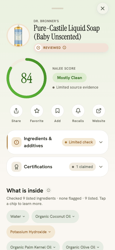 Nalee product evidence and score screen